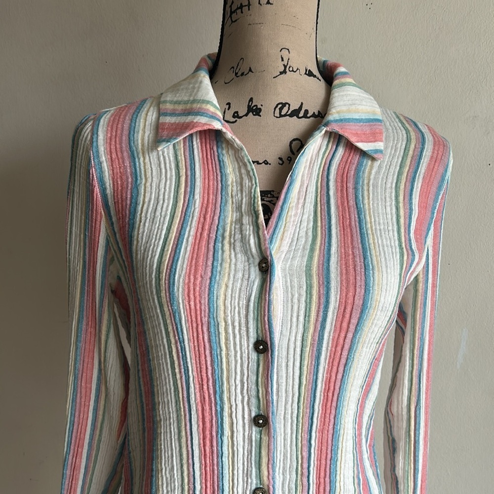 Soft Surroundings Striped Button Down Top Sz Small - image 5